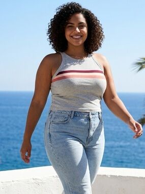 NWT SO Teens Women’s Varsity Tank Top- Gray Multi Color Stripe - Size 1XL